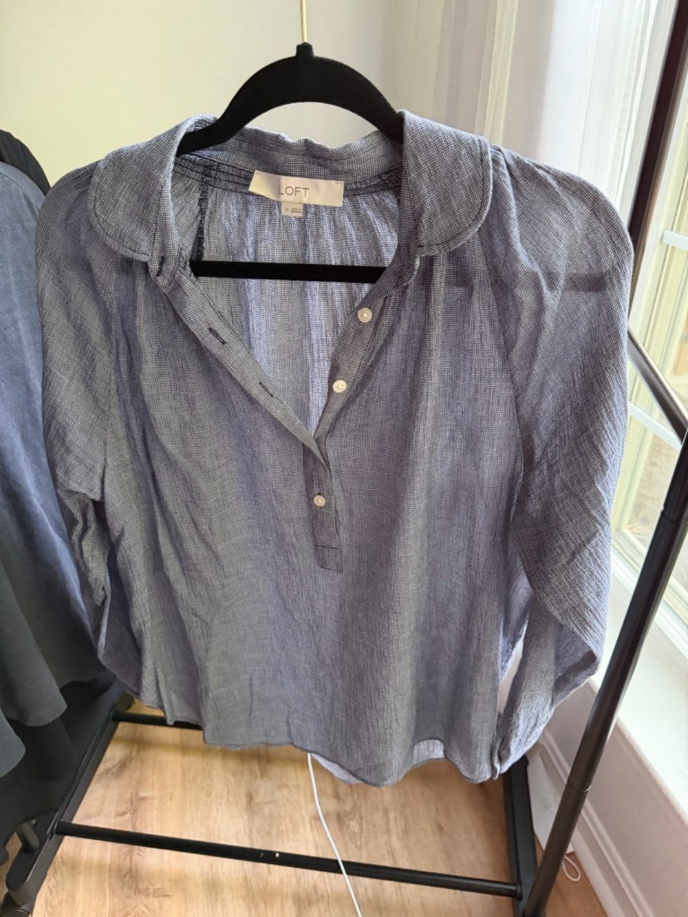LOFT Blue Lightweight Button-Front Tunic Top